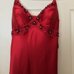 Sequined, silk red gown